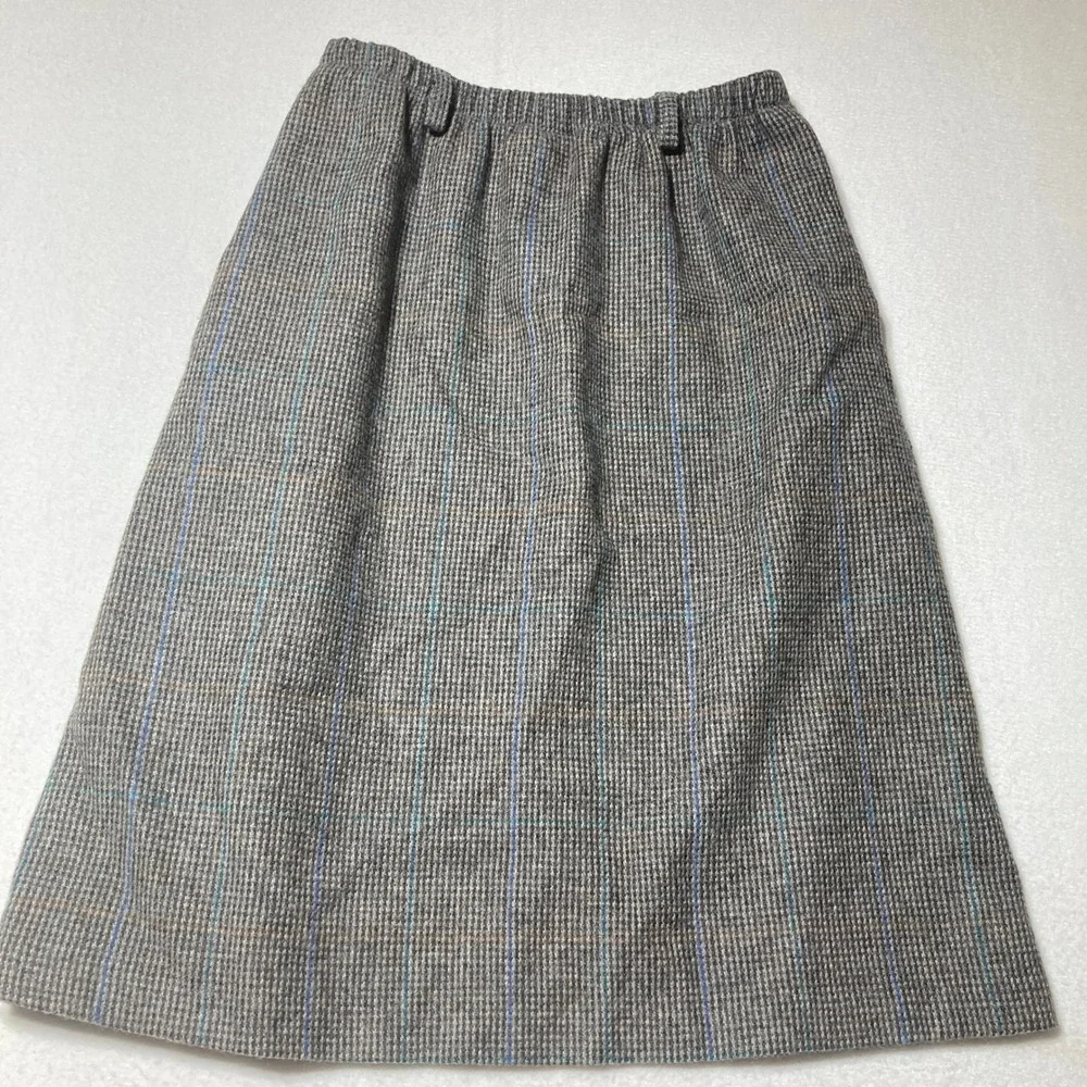 VTG F. Shay Sz 10 Pure Wool Plaid Pencil Gray plaid‎ Skirt Career Office Pockets